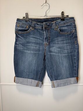 Faded Glory Rolled-Cuff Denim Bermuda Shorts - Blue Wash